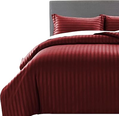 MOONLIGHT20015 Double Duvet Set Reversible Stripes Burgundy 200x200 cm