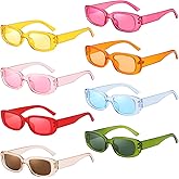 Pibupibu 8/20 Pack Colorful Small Rectangle Party Sunglasses Bulk, Vintage Narrow Square Y2K Glasses for Women Men