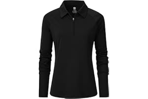 MoFiz Women's Golf Polo Shirt Long Sleeve Collared 1/4 Zip Stretch Soft Athletic Tops for Tennis Hiking & Outdoor Sports