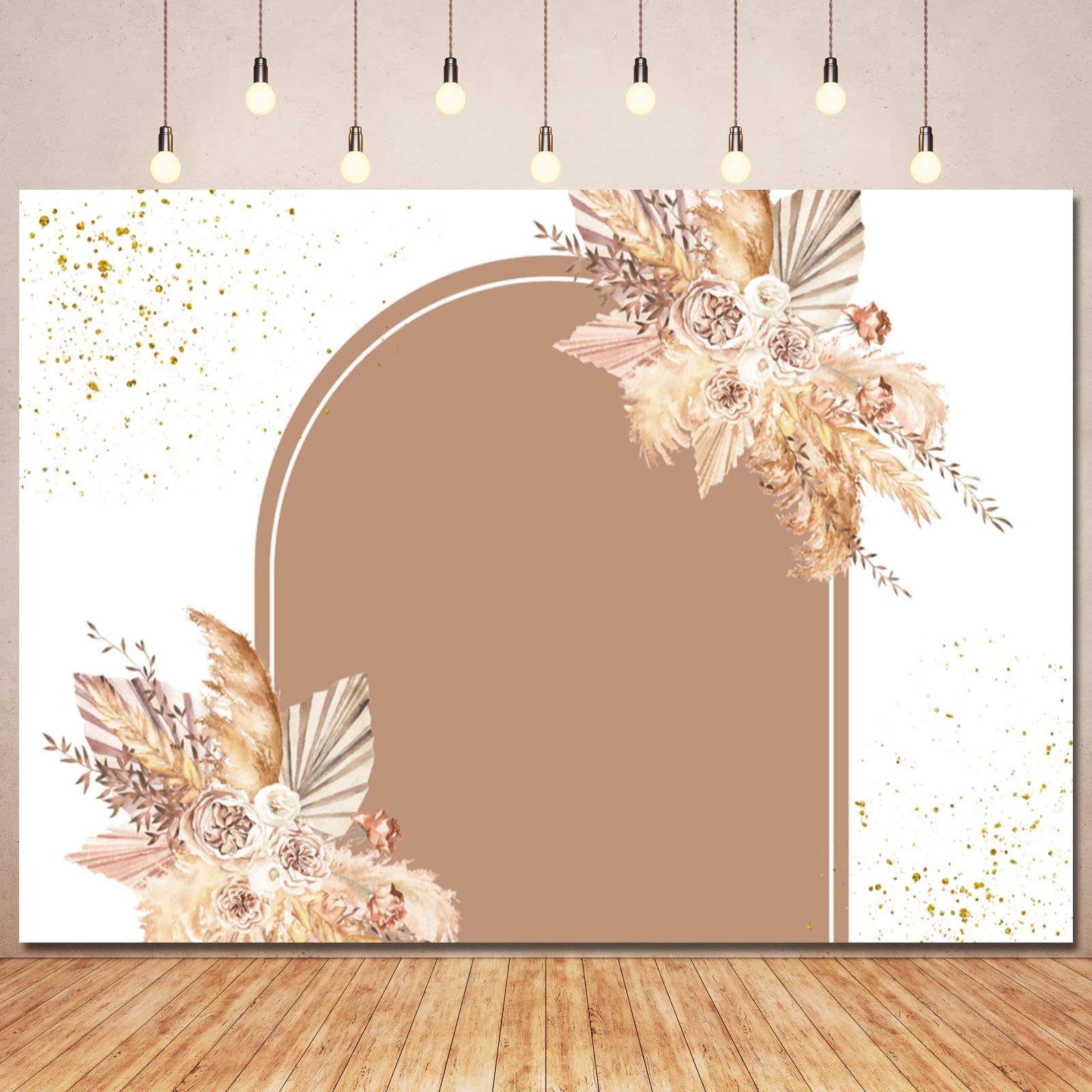 Photo 1 of Boho Backdrop for Baby Shower Birthday Decorations,Bohemian Arch Backdrops Pampas Grass Floral Photography Background Boho Shower Wedding Baptism Newborn Party Supplies Banner Photo Booth Props 8x6ft