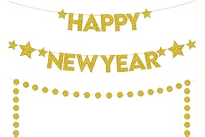 KatchOn, Happy New Year Banner - Pre-Strung, No DIY | 10 Feet New Years Banner and 13 Feet New Years Garland | New Years Eve Sign, 2024 New Years Eve Party Supplies | Happy New Years Decorations 2024