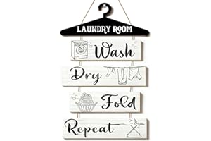 Ugotit Laundry Room Signs Wall Decor, Wooden Rustic Art with Rope for Hanging, Farmhouse Vintage Decor for Laundryroom, Bathr