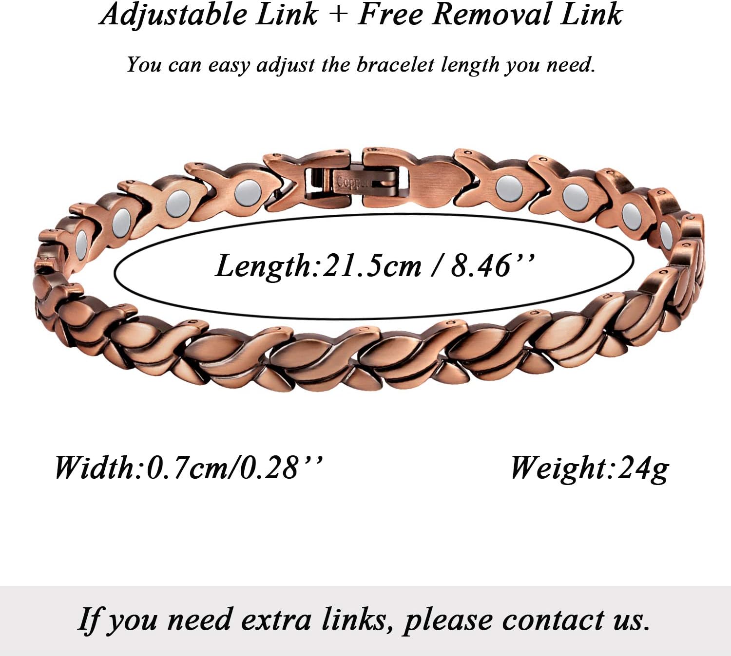 Jeracol Ladies Copper Bracelets - 99.99% Pure Copper Magnetic Bracelet for Women - Adjustable Length Included Sizing Tool in Gift Box - Image 3