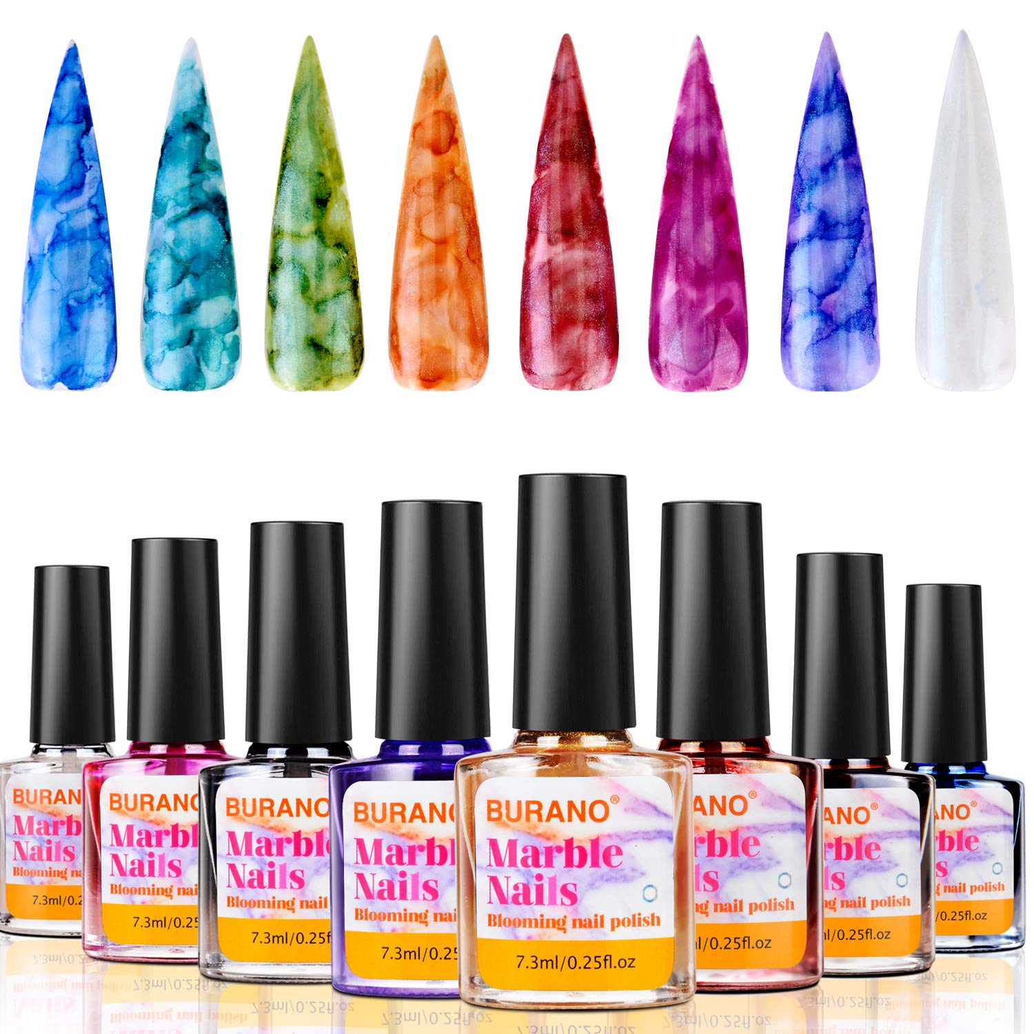 BURANO Marble Gel Nail Polish, Blooming Gel Nail Polish Glitter Effect Tints Nail Marble Effect Tint for Nails Art Set 8 Colors (Marble)