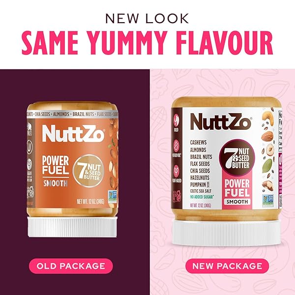 NUTTZO NATURAL POWER FUEL 7 NUTS AND SEEDS BUTTER, SMOOTH, PALEO AND KETO FRIENDLY, PEANUT AND GLUTEN FREE, KOSHER, NO ADDED SUGAR OR OIL, 12 OZ JAR