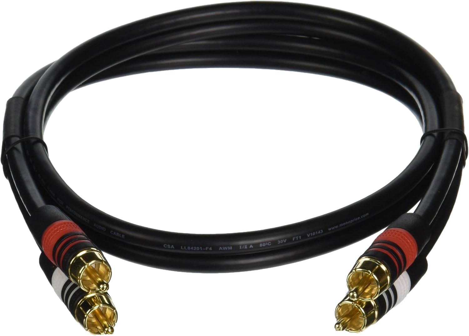 Monoprice 1.5ft Premium 2 RCA Plug/2 RCA Plug M/M 22AWG Cable - Black: Home Audio & Theater