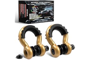 AUTMAXIN D Ring Shackles 3/4" Shackle (2 Pack) - 58,000Ibs Break Strength with 7/8" Anti-Loose Security Pin, Shackle Isolator Washer Kits for Tow Strap Winch Off-Road Vehicle Recovery, Gold & Black