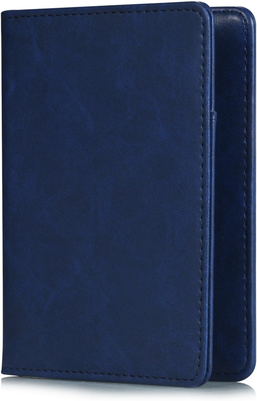 Hansin Passport Holder Travel Wallet, Premium Vegan Leather RFID Blocking Case Cover - Securely Holds Passport, Business Cards, Credit Cards, Boarding Passes, Navy