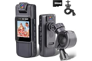 Mini Body Camera HD 1080P with Audio Video Recording, 64GB IR Night Vision Body Cam, 180°Rotating Lens, 5HR Battery, for Poli