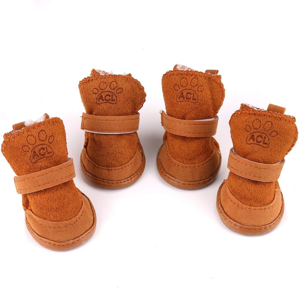 LLNstore Puppy Dog Shoes Red Snow Boots Puppy Dog Shoes Pet Warm Shoes Anti-Slip Thicken Puppy Booties for Puppy Dogs Chihuahua 4Pcs
