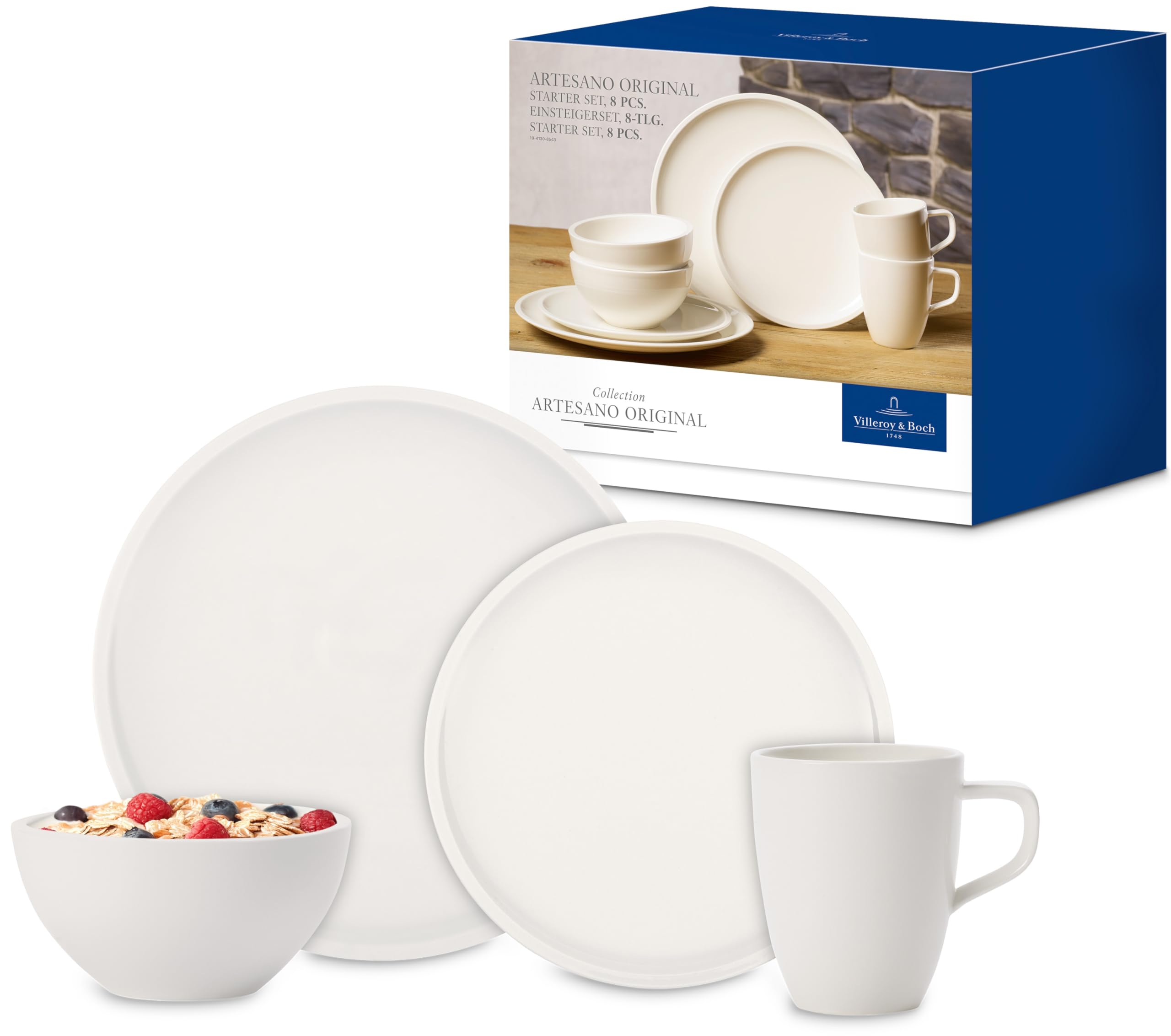 Villeroy & Boch Artesano Dinner Set for 2, 8 Pieces, Premium Porcelain, White