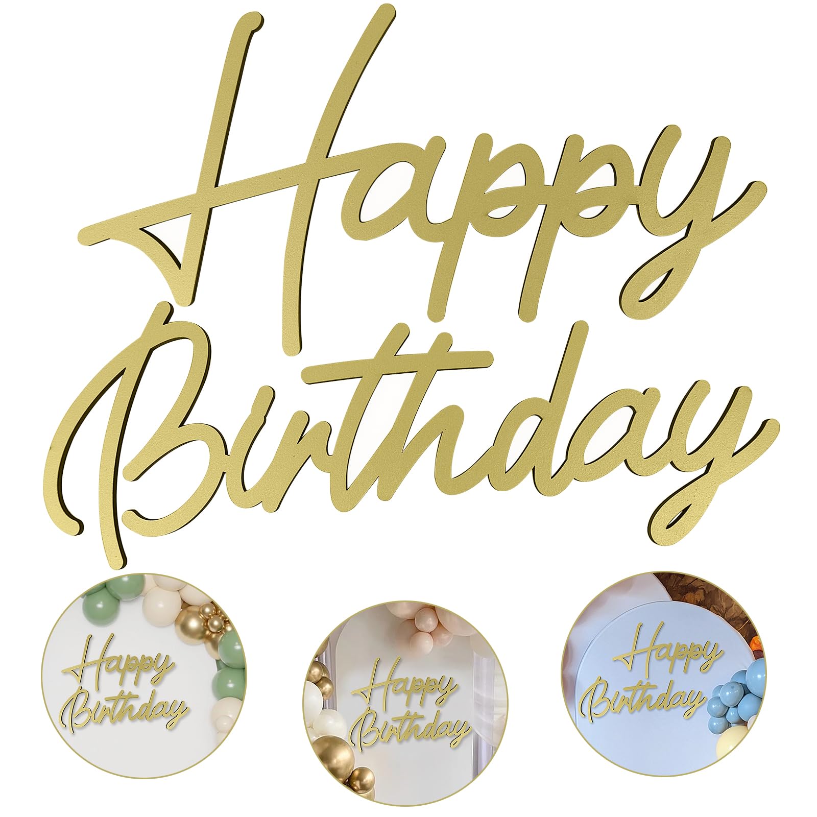 Photo 1 of MASTRON Happy Birthday Wooden Sign - Rustic Cutout Arch Backdrop - Gold