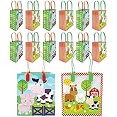 TINYMILLS Barnyard Farm Animals Party Favor Treat Bags with Handles, Farm Animal for Toddler Birthday Party Candy Bags Tractor Birthday Party Supplies Pack of 12
