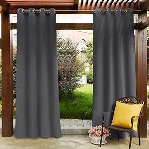 PONY DANCE Blackout Outdoor Curtains - Solid Indoor Outdoor Shades for Porch Gazebo Privacy Thermal Insulated for Patio Rust-Proof Grommet Top, 52