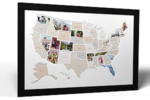 THUNDER BUNNY LABS 50 States USA Photo Map - Frame Optional - Made in America (White, Without Frame)