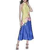Karl Lagerfeld Womens Sleeveless Halter Neck Satin A-line Maxi Dress