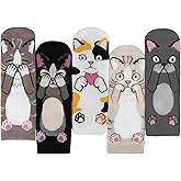 4/5 Pairs Fuzzy Cat Socks for Women Fluffy Funny Animal Print Socks with Grips Ideal Christmas Gifts for Cat Lover