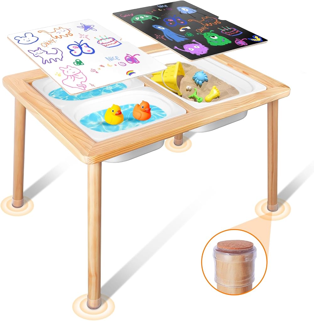 TERRAMUS Multifunctional Sensory Table with 3 Storage Bins 22mm Wood