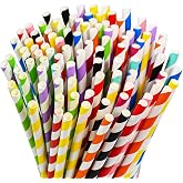 7.75" Striped Colorful Paper Straws 100ct Cute Fun Rainbow Straws 10 Colors | Compostable Colored Straws Disposable for Drinking, Craft, Easter, Party, Birthday, Decoration, Aperol Spritz, Soda, Lemonade