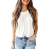 Dokotoo Tank Top for Women Round Neck Pleated Long Flowy Womens Tank Tops Loose Fit Summer Tops Cute Basic 2025