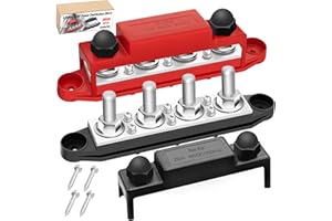maierke 250A Bus Bar 12V Marine 3/8" Power Distribution Block Automotive Busbar Terminal Block,Battery Buss Bar (Pair, Red & Black) 4 x 3/8”Post 6 x #8 Screws Terminals for Boat Car Solar Wiring