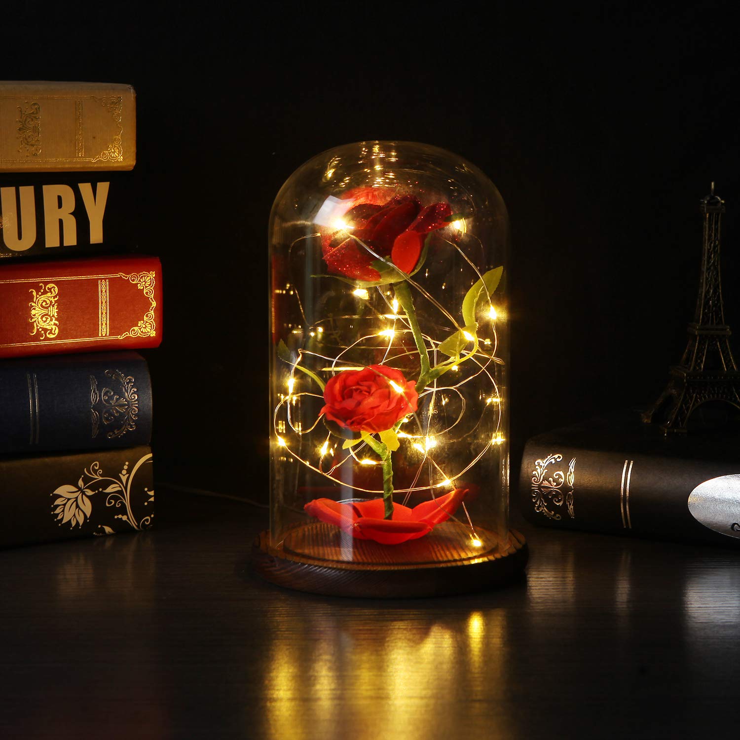 Timker Beauty And The Beast Rose,Glass Rose Forever Rose In Glass Dome Elegant Glass Dome Birthday Gifts For Her Beauty And The Beast Gifts For Wedding, Anniversary