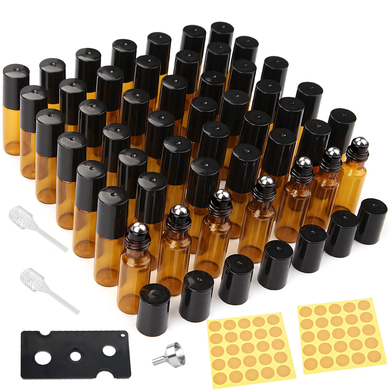 DKBT Essential Oil Roller Bottles 48Pcs 5ml Empty Rollerball Bottle Roll on with Stainless Steel Balls Amber Glass for Oils,Perfumes,Cosmetics,Aromatherapy Massage, Brown — image 1