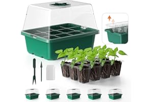 POROLIR Seed Starter Tray, 5PCS Seed Starter Kit, Seedling Starter Trays with Heightened Lids for Seed Staring, Indoor Plant Germination Trays (12 Cells per Tray) Bottle Green