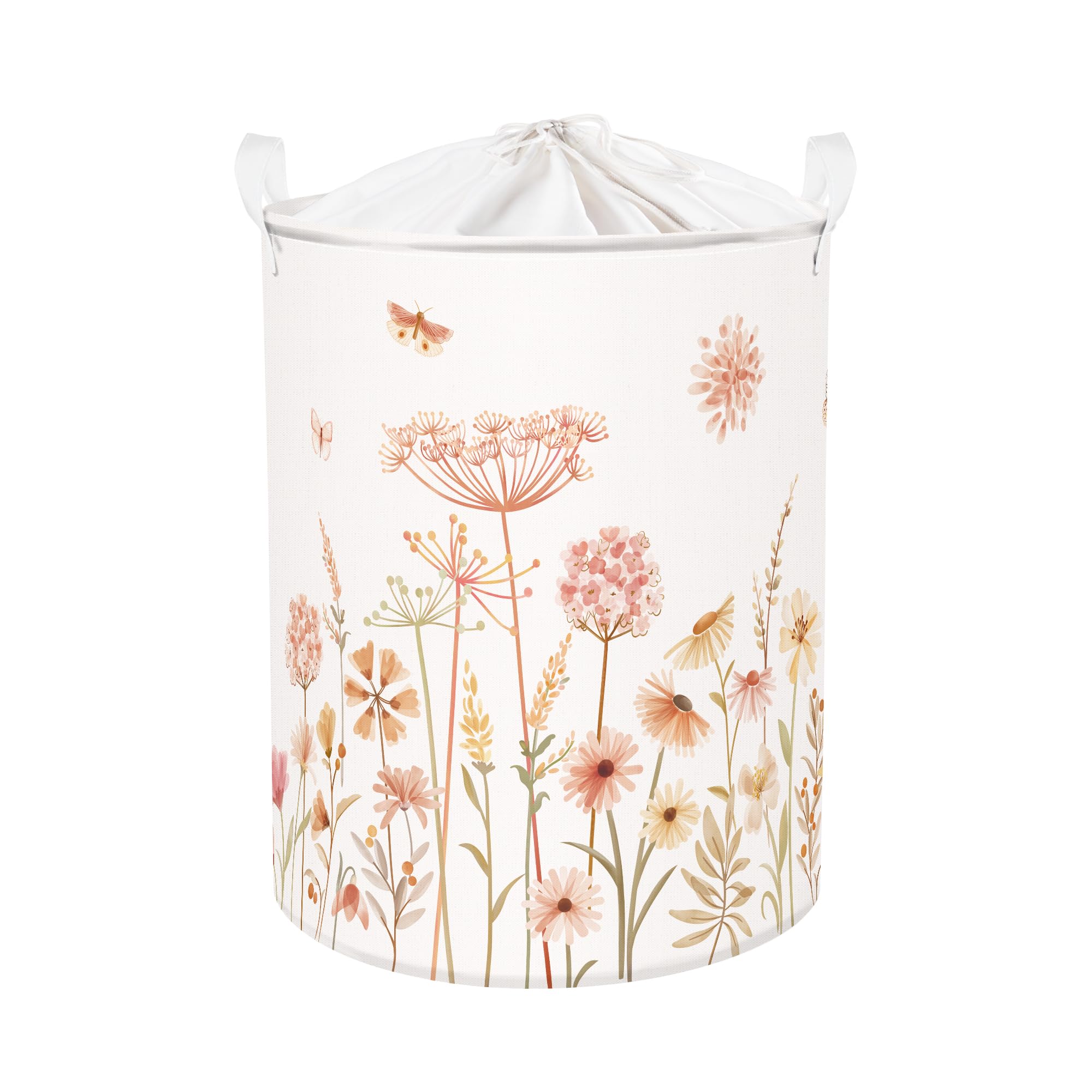 Photo 1 of Clastyle 63L Large Boho Flower Plants Kid Laundry Hamper with Handle Girl Bedroom Bathroom Nursery Collapsible Clothes Toy Storage Basket with Lid