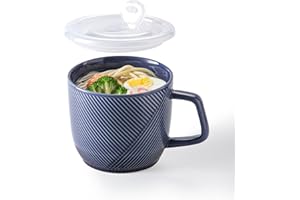 Adewnest Ceramic Soup Bowl with Lid: Microwave Safe Soup Bowl with Handle for Cereal Ramen Leftovers - Extra Large Microwavab