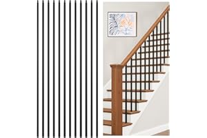 GUANLOTION 30P Wrought Iron Balusters Plain Bar for Staircase, 1/2" x 44" Square Hollow Spindles Deck Balusters, Black Metal Balusters for Stairs, Straight Stair Banister Spindles Railing