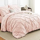 HIMEET King Comforter Set Blush Pink, 7 Pieces Pintuck Bed in A Bag King Size Bedding, Soft Bed Set All Season Pinch Pleat Comforter Set with Sheets, Pillowcases & Shams