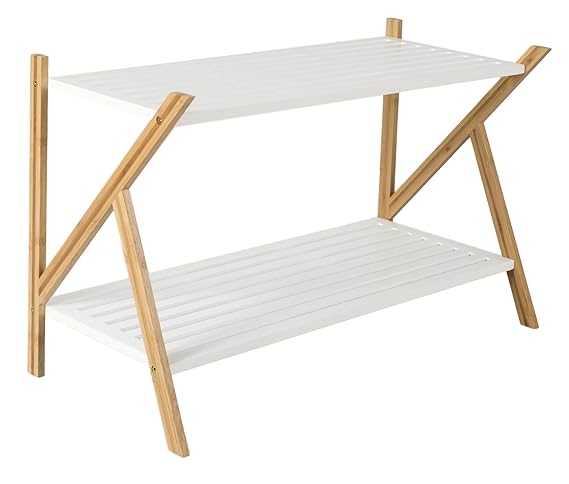 elbmöbel Schuhregal aus Bambus 45 x 70 x 33 cm Schuhschrank mit 2 Ablagen Schuhablage für 8 Paar Schuhe als Schuhständer und 