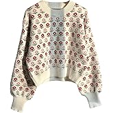 Floerns Women's Floral Knit Sweater Long Sleeve Crewneck Fall Outfit Pullover Tops