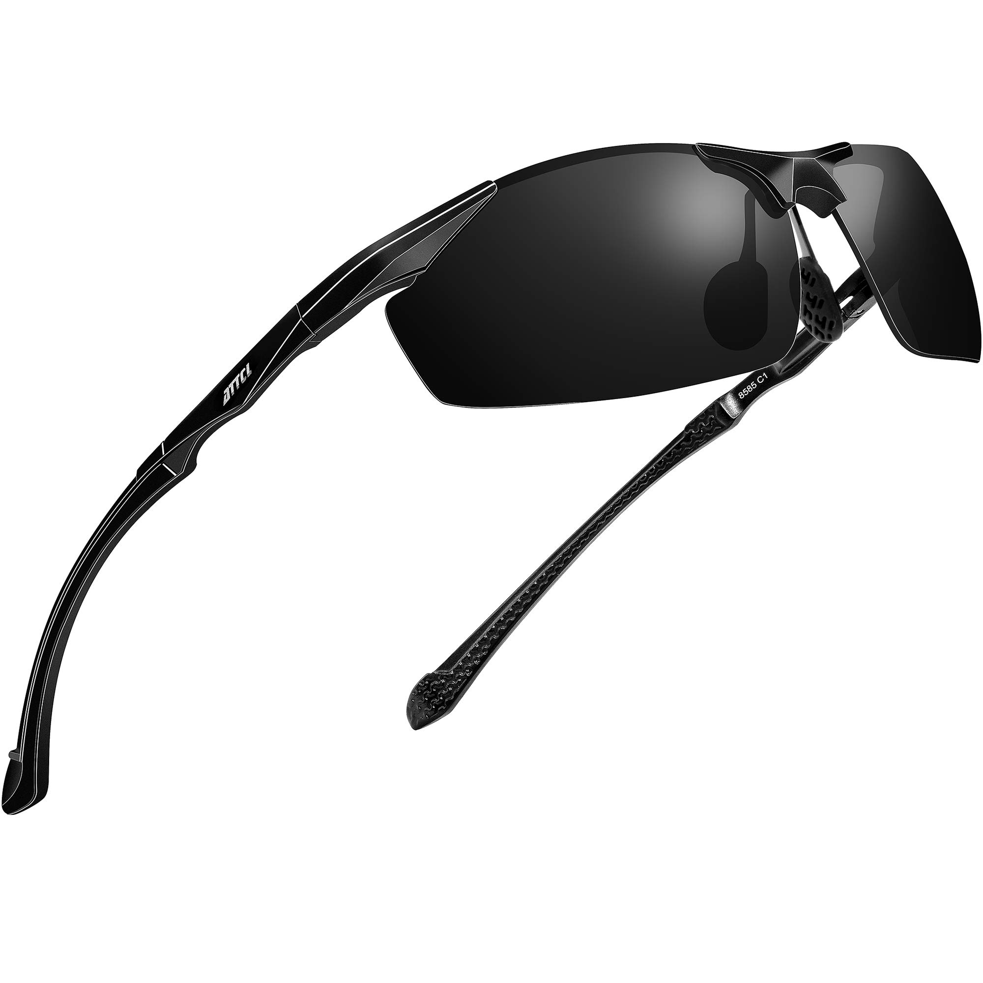 ATTCL Sunglasses man Polarized Driving Fishing Golf Sports Glasses Al-Mg Metal Frame Ultra Light 8585 Black UV400 CAT 3 CE