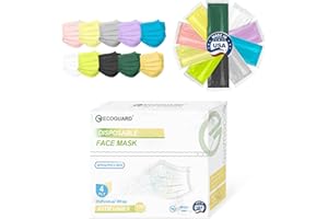 EG EcoGuard Disposable Face Masks Made in USA, 4 Ply for Families, Students, Breathable All-Day Wear & Safety, FSA HSA Eligible, ASTM Level 3 Medical Grade, 100 Pack Individual Wrap, Serene Spectrum