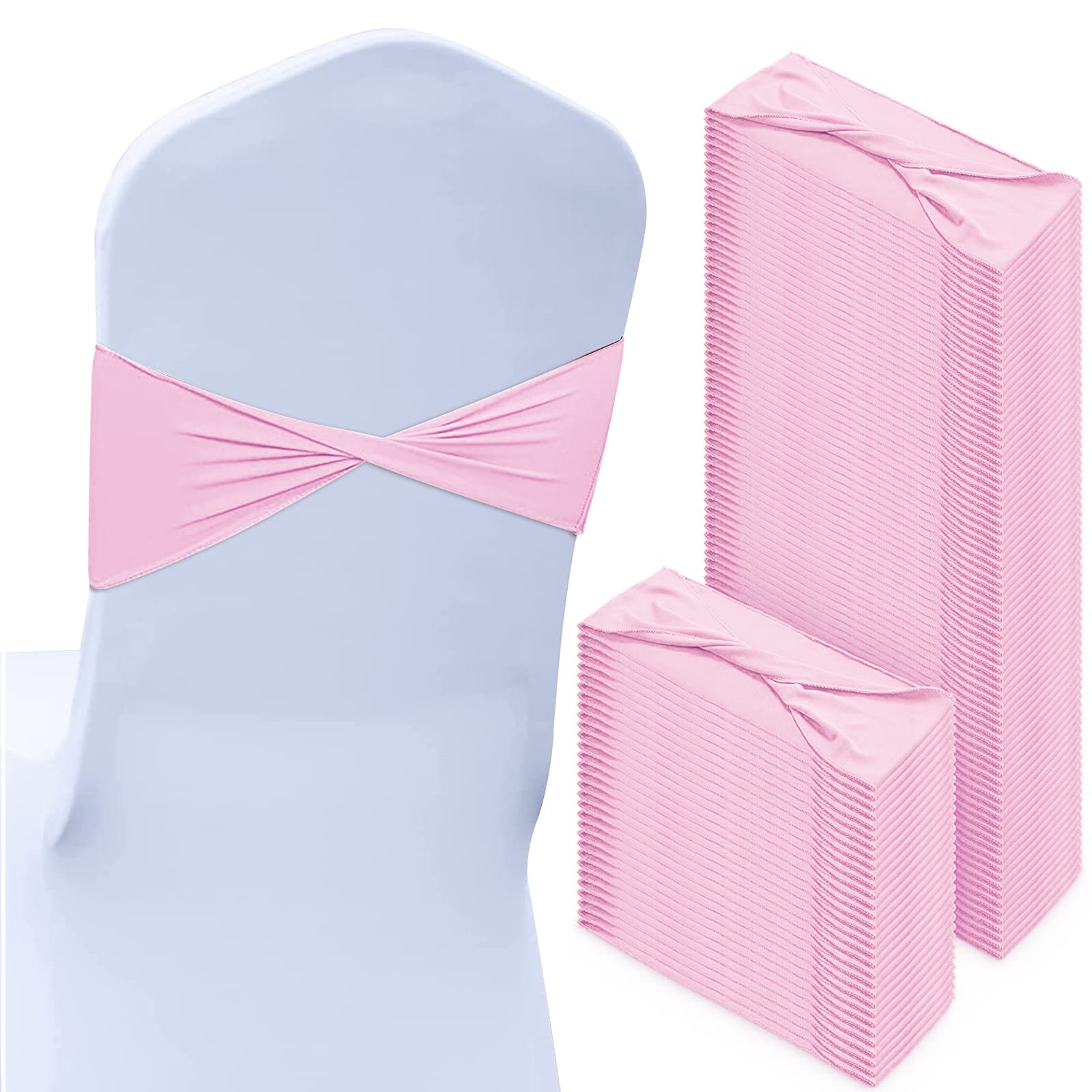 Photo 1 of ***ITEM COUNT IS NOT VERIFIED***Kinlop 150 Pcs Spandex Chair Sashes Bows Stretch Chair Cover Bands Elastic Ties Bands Slider Sashes Without Buckle Decorations for Wedding Party Events Ceremony Birthday(Pink)***ITEM COUNT IS NOT VERIFIED***