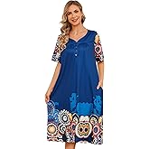 House Dresses for Women Short Sleeve with Pockets Floral Print Mumu Nightgown Lounge Dress
