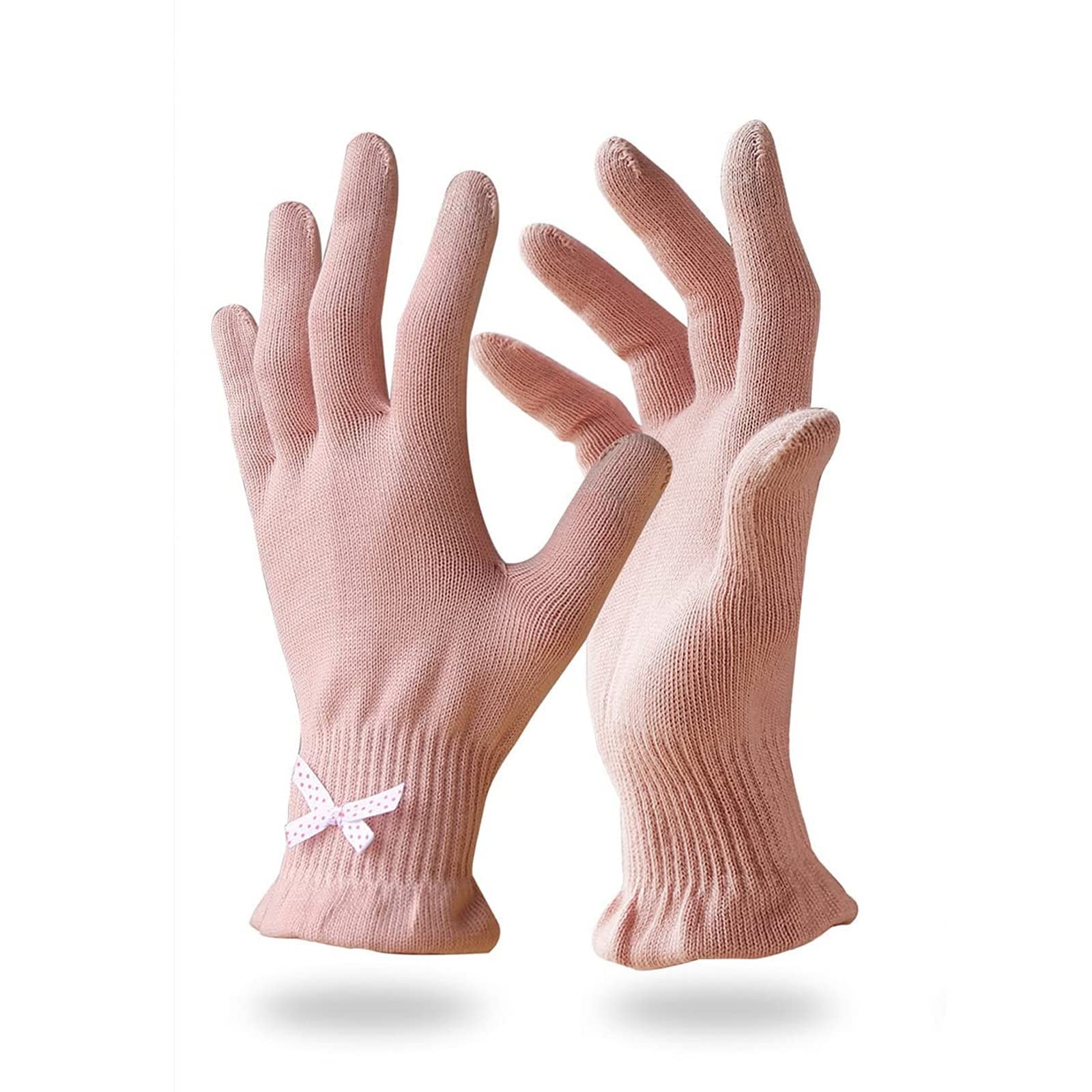 Migliore Wear 2 Pairs Cotton Gloves for Eczema with Touchscreen Fingers, Moisturising Gloves for Dry Hands, SPA, Hand Care, Eczema Gloves for Adults(Pastel Pink-S/M)