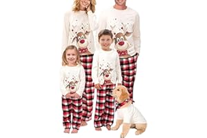 Awoscut Christmas Pajamas for Family Christmas Pjs Matching Sets for Couples Adults Kids Holiday Sleepwear Xmas Jammies