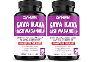 CIVIMUNA (2 Packs) Kava Capsules 6550mg - Kava, Ginkgo, Ashwagandha - 4 Months Supply