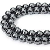 Siomia 60pcs 6mm Natural Black Hematite Beads Energy Healing Crystal Round Loose Stone Beads for Jewelry Making, DIY Bracelets Necklaces