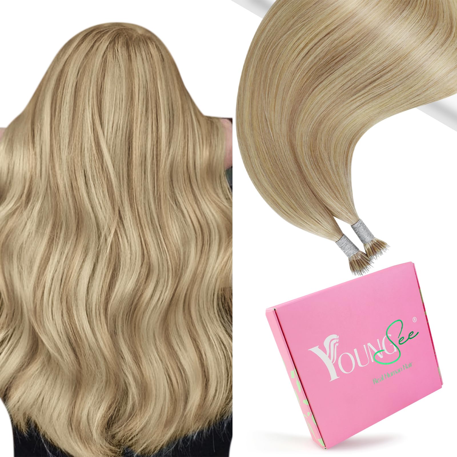 YoungSee 14inch Nano Beads Hair Extensions Dark Ash Blonde Highlights Golden Blonde Nano Hair Extensions Real Human Hair Highlight for Daily Use Cold Fusion Natural Looking Stylish Chic Short 50g 50s โ image 1