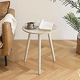 AWASEN Round Side Table, Modern Small End Table for Living Room, Wood Accent Drink Table for Small Space with Solid Wood Legs, Easy Assembly, Rustic White Oak