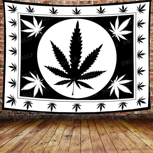 Amazon Com Dbllf Black White Cannabis Leaf Tapestry White Rasta