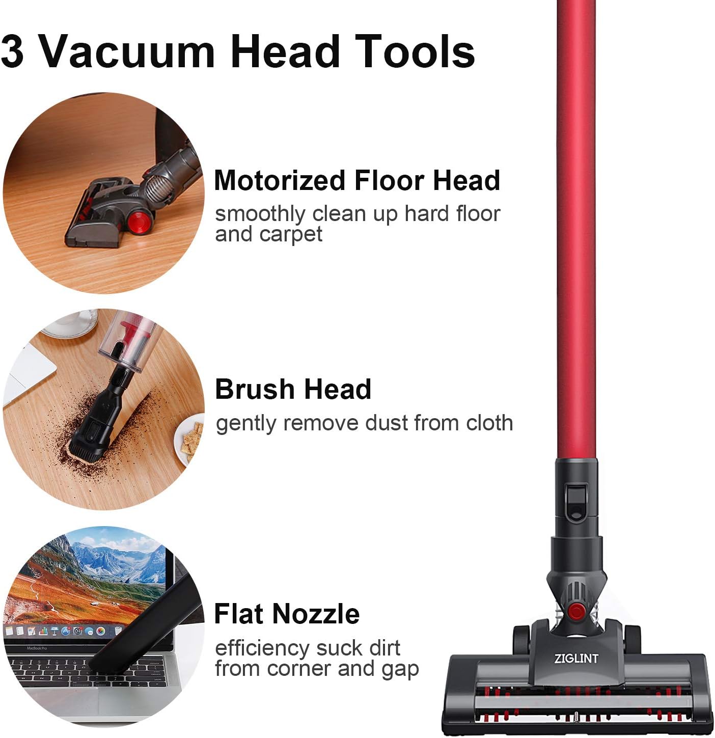 3 Attachments and Wall Mount 180° Rotatable Head Z5 Ultra Lightweight