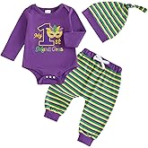 YOKJZJD 3Pcs Newborn Baby Boy Girl My 1st Mardi Gras Outfit Long Sleeve Romper Bodysuit Pants Hat Set Fall Clothes