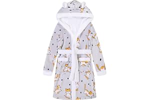 Funnycokid Girls Robes Kids Hooded Bathrobe Soft Fleece Pajamas Plush Flannel Sleepwear 4-14 Years