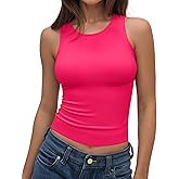 MANGOPOP Tank Top for Women Double Lined Sleeveless Crew Neck Racerback Slim Basic Fitted Summer Shirt