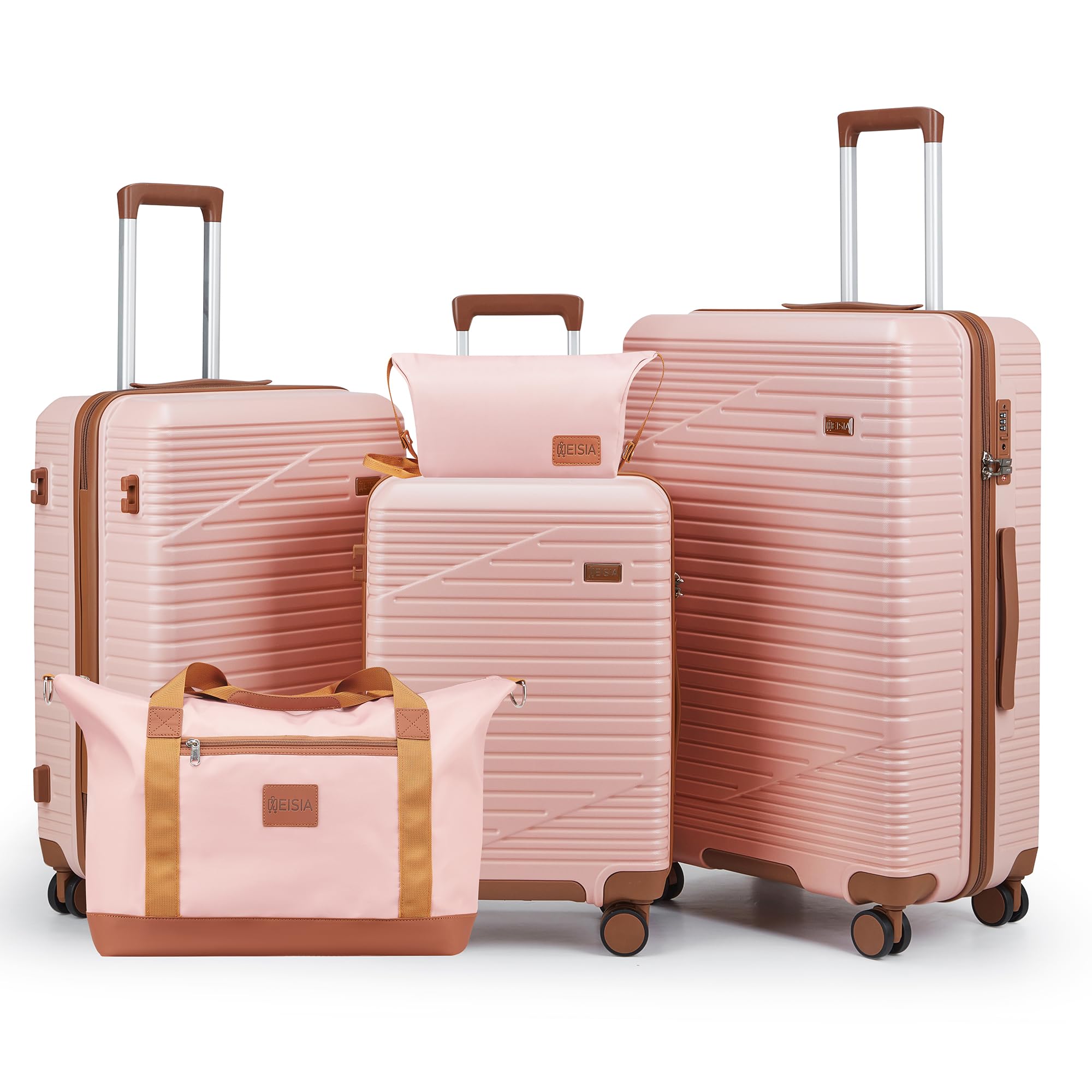 Photo 1 of NEISIA Luggage Sets 3 Piece,Hard Shell Carry on Suitcase with Spinner Wheels and TSA Lock, Travel Lightweight Luggage Set with YKK Zippers (Pink, 5 piece sets?20/24/28/DB/TB)